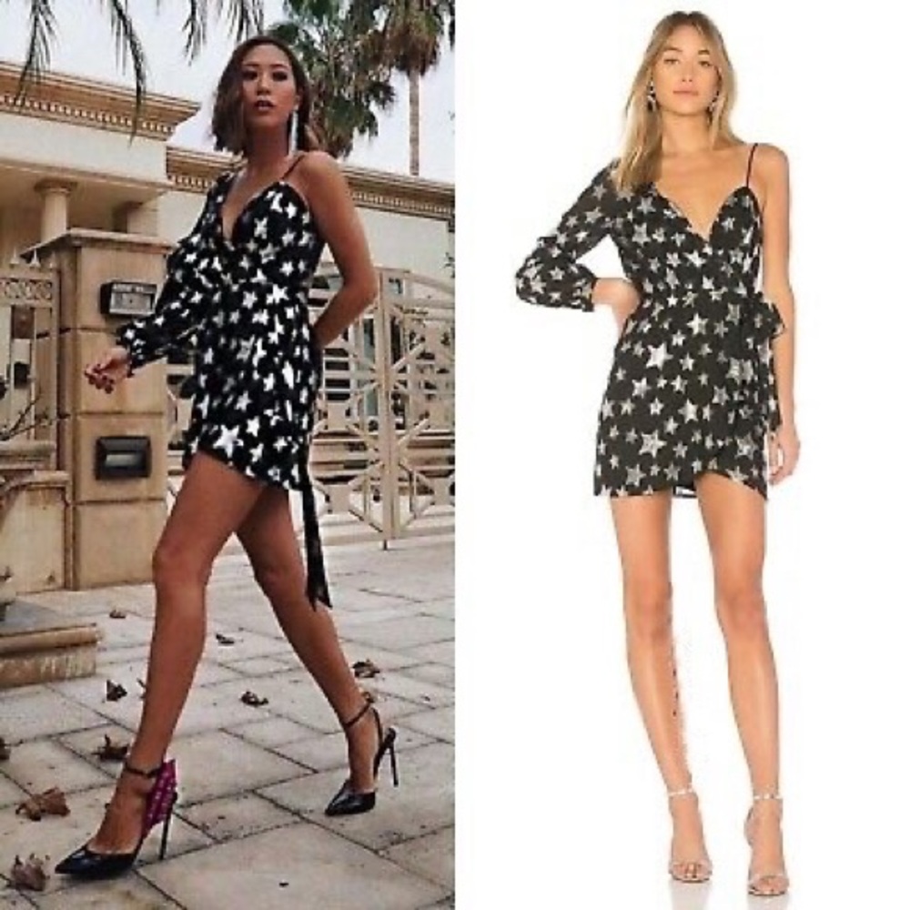 For Love and Lemons X REVOLVE Metallic Star Print One Shoulder Dress Size S